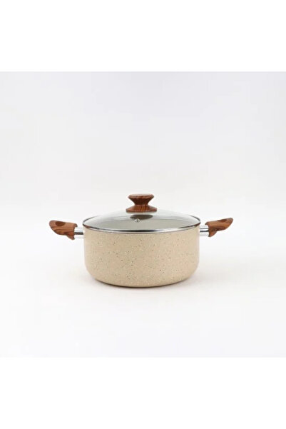 Generic Granite pot with glass lid and wooden handle, 20 cm - 2.4 liters