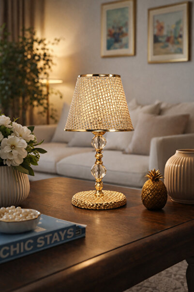 571 Store مصباح طاولة من E SERSİ مصنوع من الذهب الوردي مع قاعدة قماشية ورأس م...