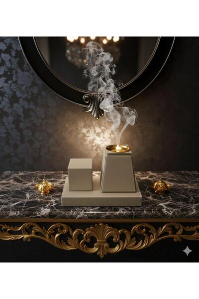 Generic Luxury leather incense burner set with a gold base