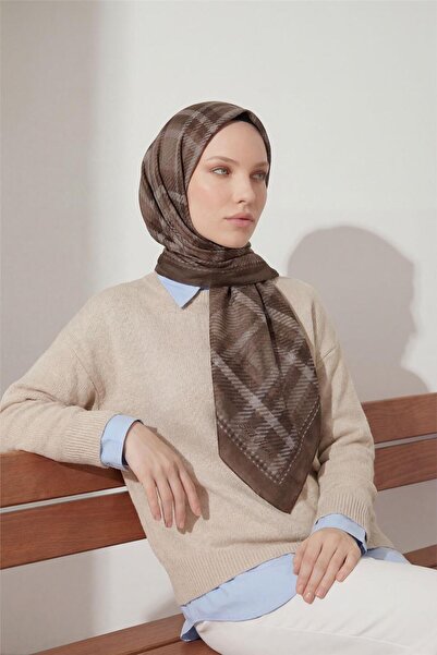 Silk Home Viscose Velora Scarf Four Seasons Plaid Pattern Brown 90X90