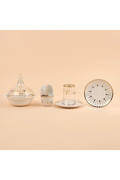 TULIN Tea and Coffee Serving Set with Modern Designs and Gold Trim - 50 Pieces