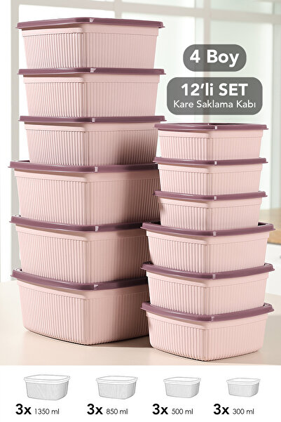Meleni Home Set of 12 Striped Square Storage Containers - Microwave Safe Food...