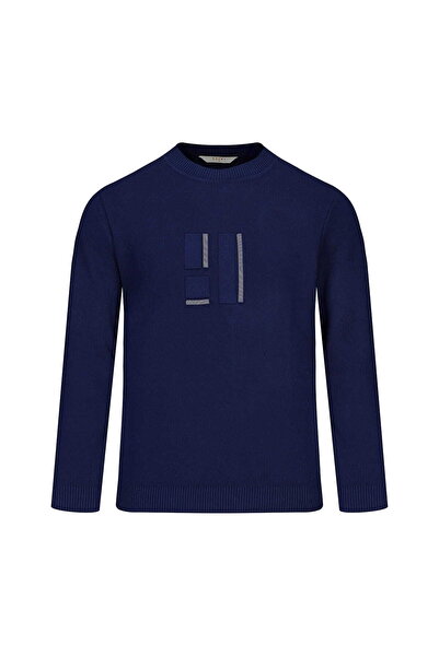 Hatemoğlu Pulover indigo cu guler semi-înalt, croială normală