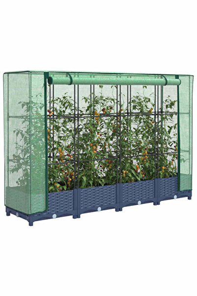 vidaxl Raised Bed with Greenhouse Cover Rattan Look 160x40x123 cm