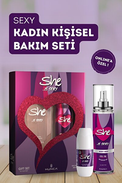 She Sexy Kadın Kişisel Bakım Seti (Parfüm + Body Mist + Deodorant + Roll On)