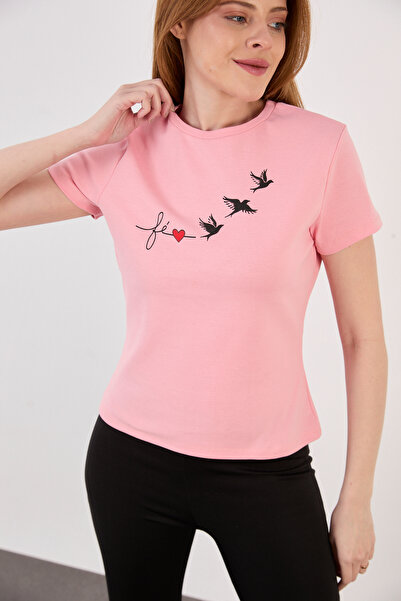 ZAZZONİ Bird Printed Short Sleeve T-Shirt