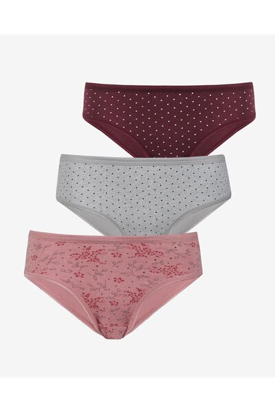 Bolero Kadın 3'lü Pamuk Slip Külot Nokta ve Çiçek Desen