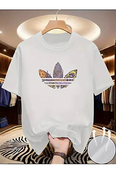 İnazuma Outdoors تي شيرت أبيض قصير الأكمام من القطن للجنسين قصة فضفاضة مطبوع