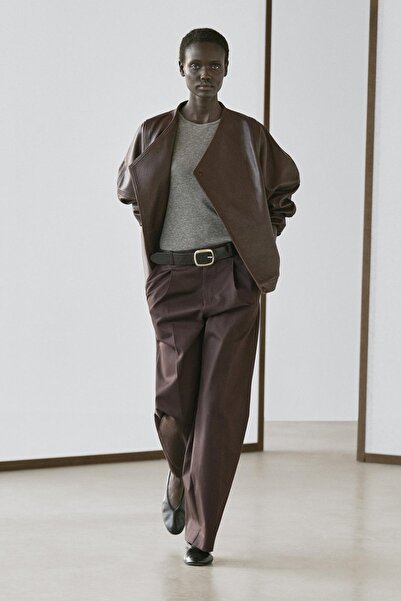 Massimo Dutti Asimetrik napa deri bomber ceket