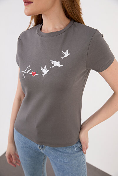ZAZZONİ Bird Printed Short Sleeve T-Shirt