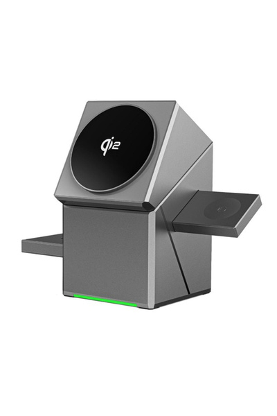 REDz Accessories Suport Smart Cube 3 în 1, Magnetic, Încărcare rapidă 15W, Gri