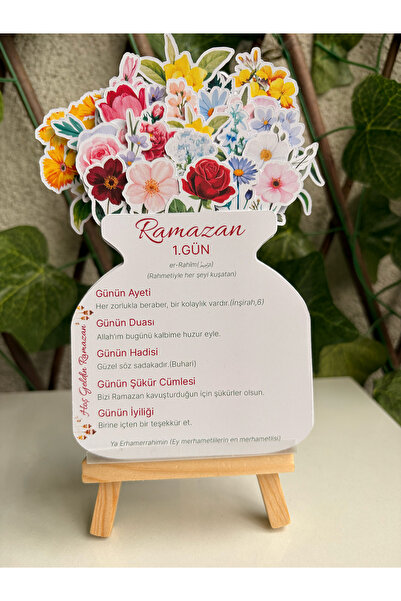tinystoriestr Çiçek Temalı Ramazan Ayı 29 Günlük Masa Takvimi+Tahta Stand(Şef...