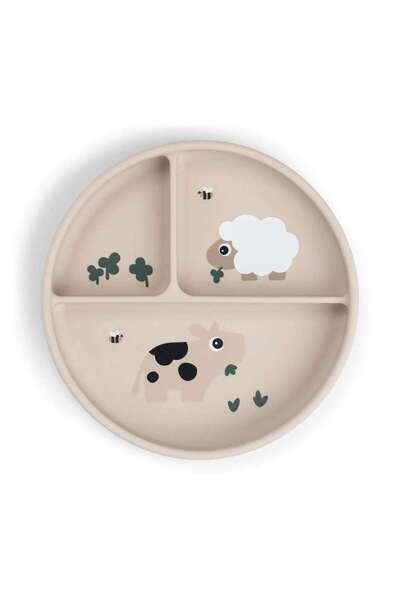 Done By Deer - Tiny Farm - Vakumlu Bölmeli Silikon Tabak - Bej