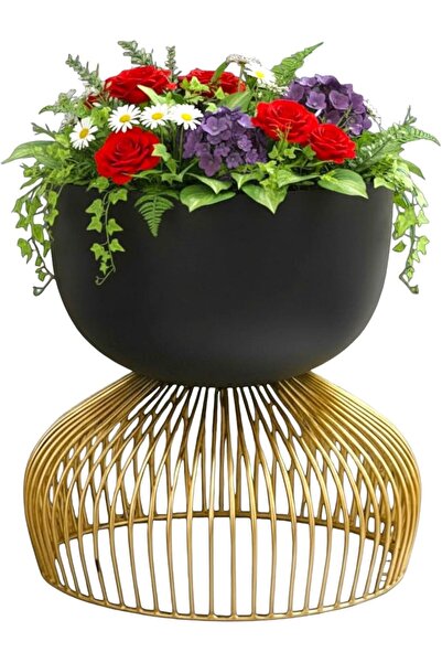 Generic Metal Plant Stand with Pot – Gold & Black Mild Steel Indoor Planter