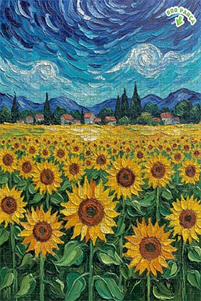 Teona Ahşap Van Gogh Yıldızlı Geceler Ayçiçek Tarlası Yağlı Boya Görünümlü Ah...