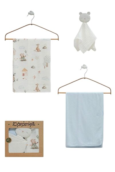 Caramell Uyku Arkadaşli Double Blanket Set (80X85) Blue