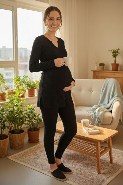 Miss Dünya Lissa Momease Ribbed Comfort Long Sleeve V-Neck Maternity and Post...