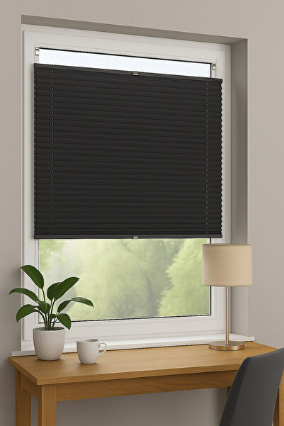 NetworkAvm Antrasit Plise Katlanır Cam Balkon Perdesi - Ofis Perdesi - Mutfak...