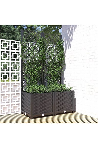 vidaxl وعاء زراعة للحديقة مع تعريشة، أسود، 80×40×136 سم، مصنوع من البولي بروب...