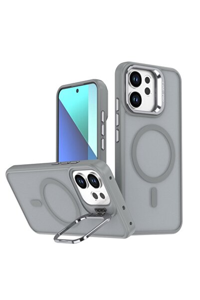 Bracket case غطاء حماية لهاتف آيفون 13 مع حامل وغطاء معدني من ماج سيف وهدية ع...