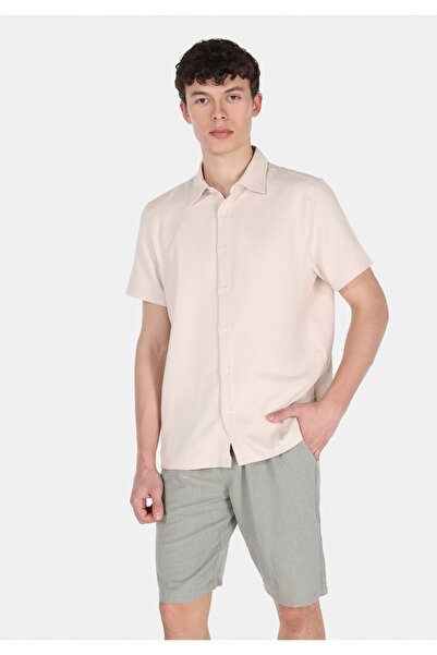 Colin's Regular Fit Shirt Neck Pocketless Plain Men's Beige Short Sleeve Shirt