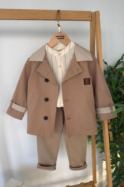 Minigimin Cicileri طقم للأولاد من مينيجيمين سيكيلري مع سترة ترنش بأزرار فاخرة...