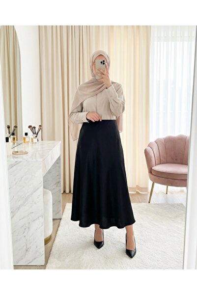 Modamorfo Fusta din satin simplu Zra - Negru