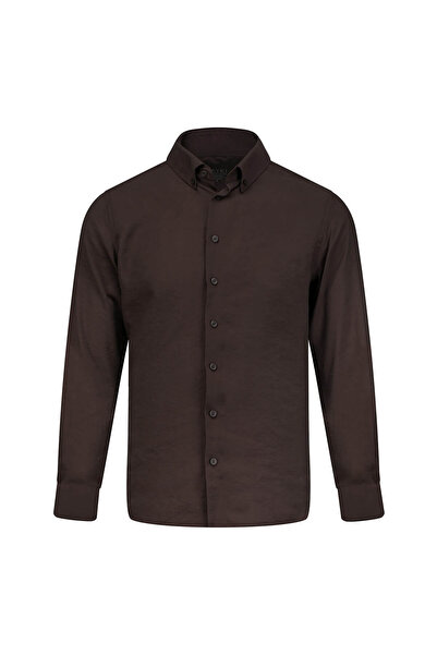 Hatemoğlu Brown Comfort Fit Button-Down Collar Long Sleeve Shirt