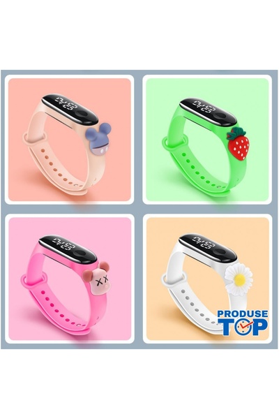 QUARTZ Ceas roz pentru copii cu cadran digital și curea reglabilă din silicon...