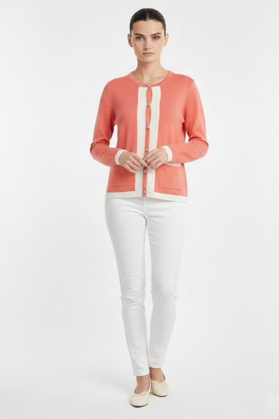 Msrlassn Orange Ecru Contrast Piped Women's Cardigan