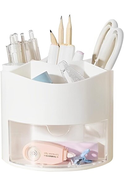 Arabest حامل أقلام مكتبي، 4 فتحات، منظم أقلام مكتبي دوار 360 درجة (أبيض)