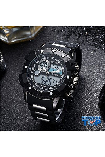 STRYVE Men's Digital Oversized Black and White LED Display Watch CBSTV003