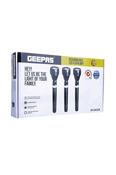 Geepas Rechargeable Led Flashlight Torch Light, Pack of 3, Black