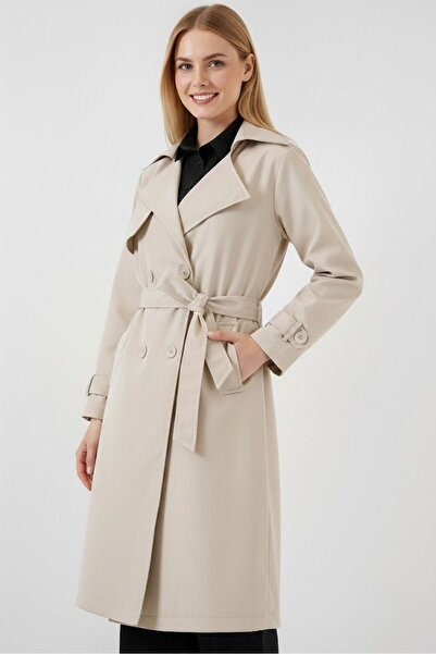 Gülşah collection 5919 Double-Breasted Collared Trench Coat - Beige