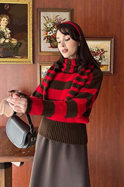 Ceylan Otantik Red Striped Scarf Detail Sweater