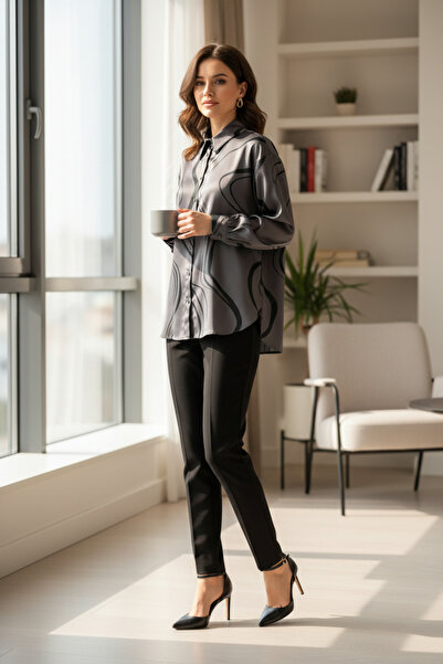 RANDOM Women's Shiny Textured Basic Shirt