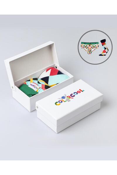 Bolero Geometric Retro Desen Hipster ve Çorap