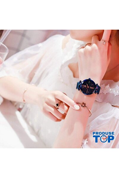 QUARTZ Ceas casual de damă cu brățară magnetică și cadran albastru cu puncte