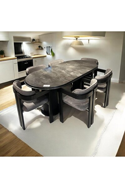 Kayı mobilya İroni Siyah Yemek, Salon Masası Masa Kenarları Siyah Ayakları Si...