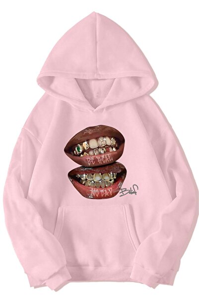 BRZ COLLECTION Unisex oversized (Ανοιχτό ροζ) Be Real No Cap Grillz Tee Hoodi...