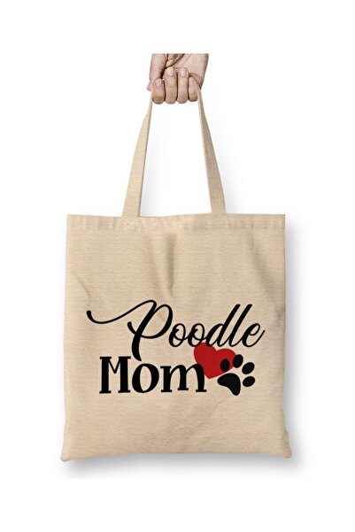 Toyaso Poodle Mom Love White Tote Bag Long Handle Shopping Bag Beach Bag