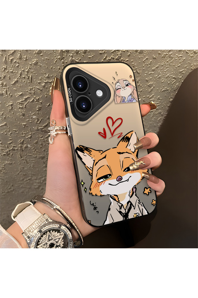 CHICASELUX iPhone 16 Compatible Heart-Themed Fox and Rabbit Printed Case, Mat...
