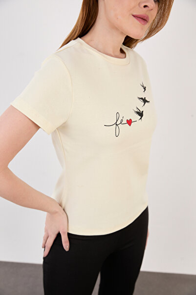 ZAZZONİ Bird Printed Short Sleeve T-Shirt