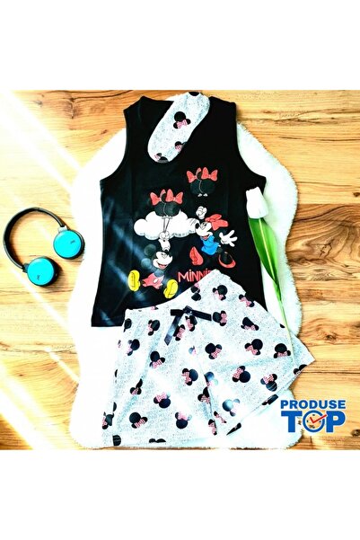 BALLON Black and Red Women's Pajamas with Sleep Mask, Tank Top and Shorts