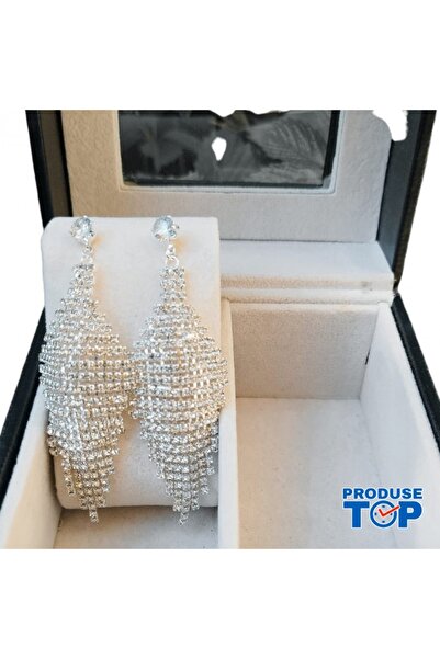 Produse.Top Elegant Long Silver Chandelier Earrings with Rhinestones CW94