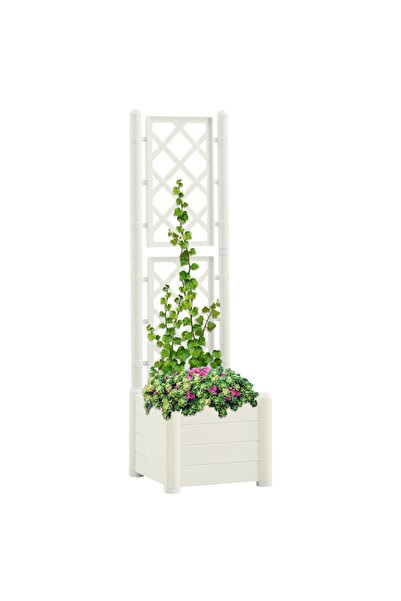 vidaxl وعاء زراعة مع تعريشة، 43×43×142 سم، مصنوع من البولي بروبيلين الأبيض
