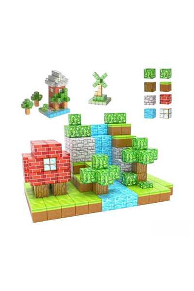 Virtual Trend Cuburi Magnetice de Constructie Virtual Trend®, 140 Piese, Joc Educational , Creativitate ,Minecraft