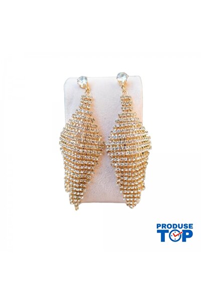 Produse.Top Elegant Long Gold Chandelier Earrings with Rhinestones CW94