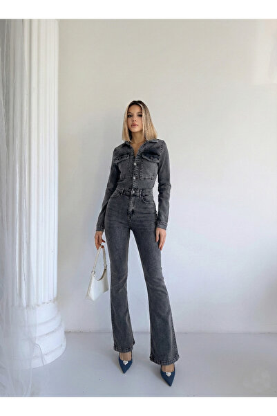 Your Shine CEKETLİ DENİM TULUM İSPANYOL PAÇA