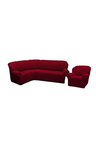 Jacquard Set of covers for corner sofa and 1 armchair, Jacquard, burgundy